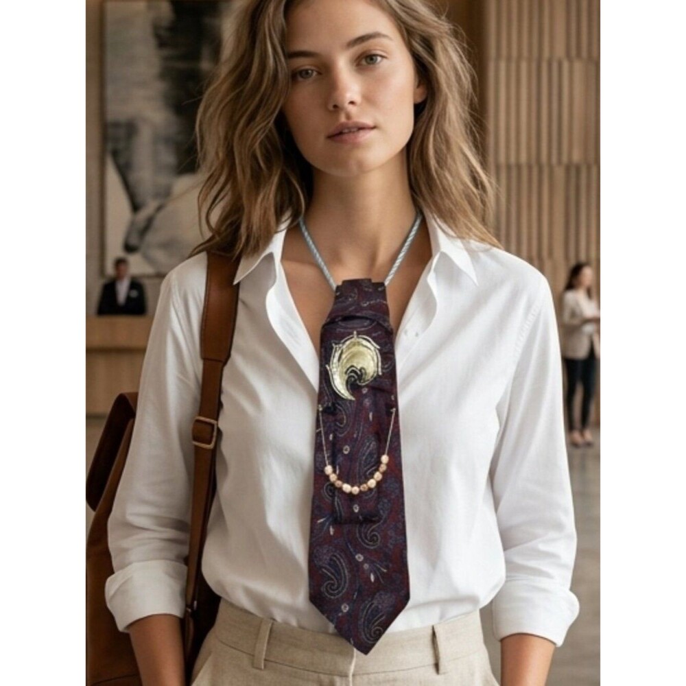 Statement Tie Necklace Britches Paisley Burgundy & Navy